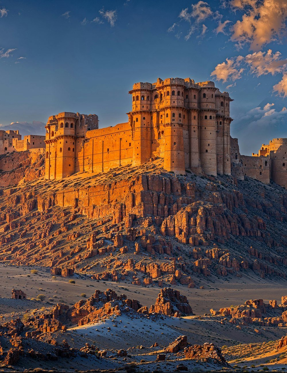 Rajasthan fort at sunset on the Udaipur route